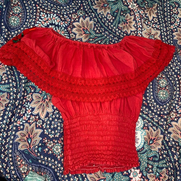 Off Shoulder Mexican Embroidered Floral Blouse - Picture 2 of 3